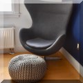 F09. Pair of Arne Jacobs style Egg chairs with gray upholstery 